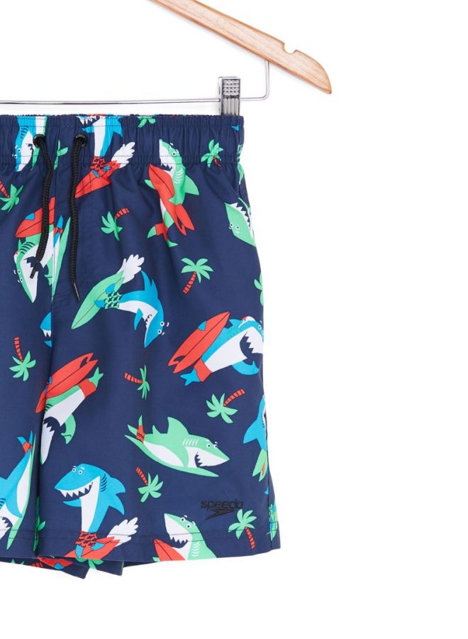 Shark Surfer Printed Leisure Swim Shorts Navy/Lava Red