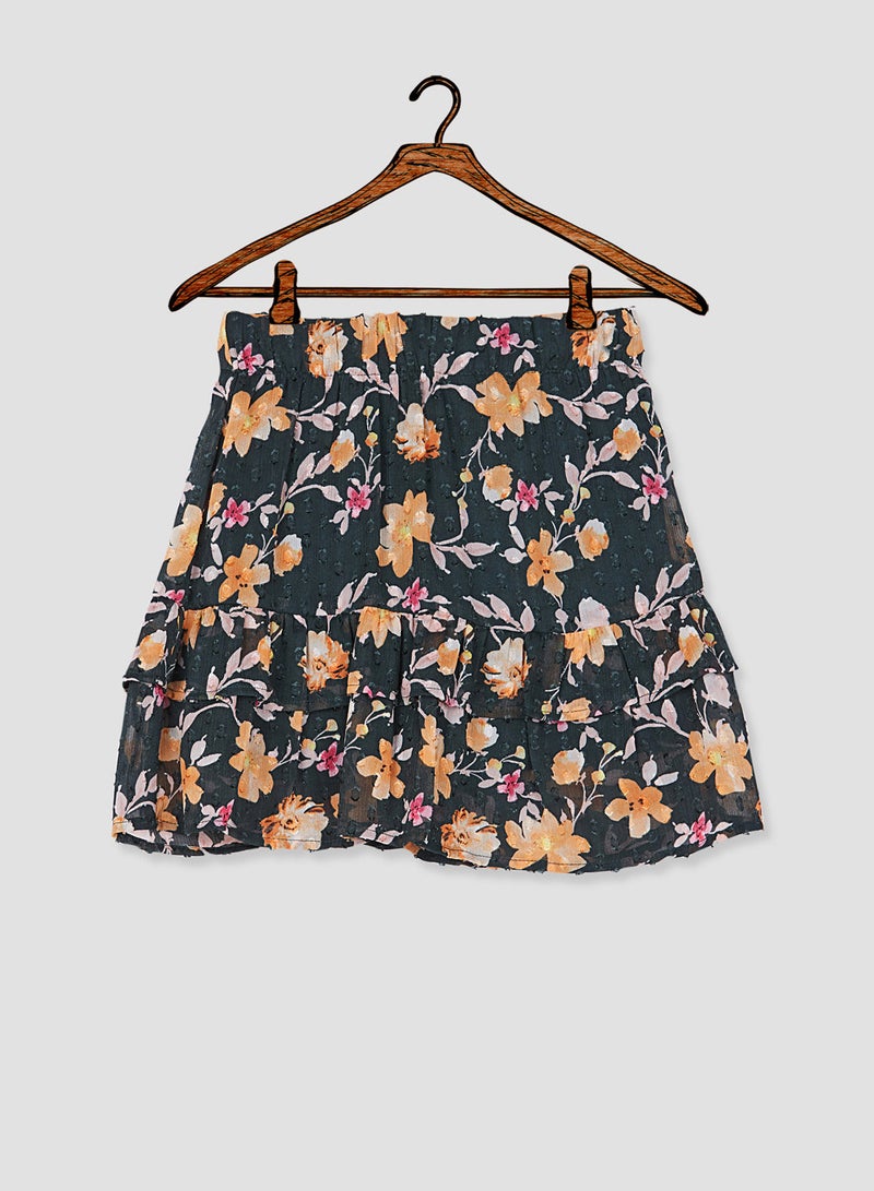 Floral Print Tiered Mini Skirt Green Gables