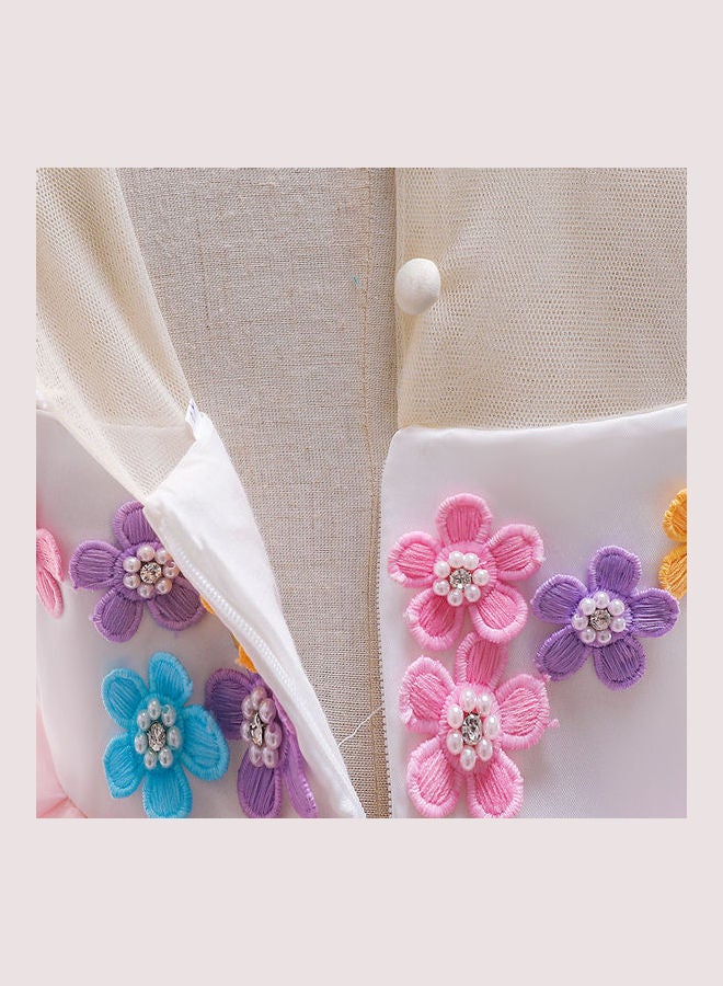 Floral Unicorn Mesh Dress With Hair Band Multicolour