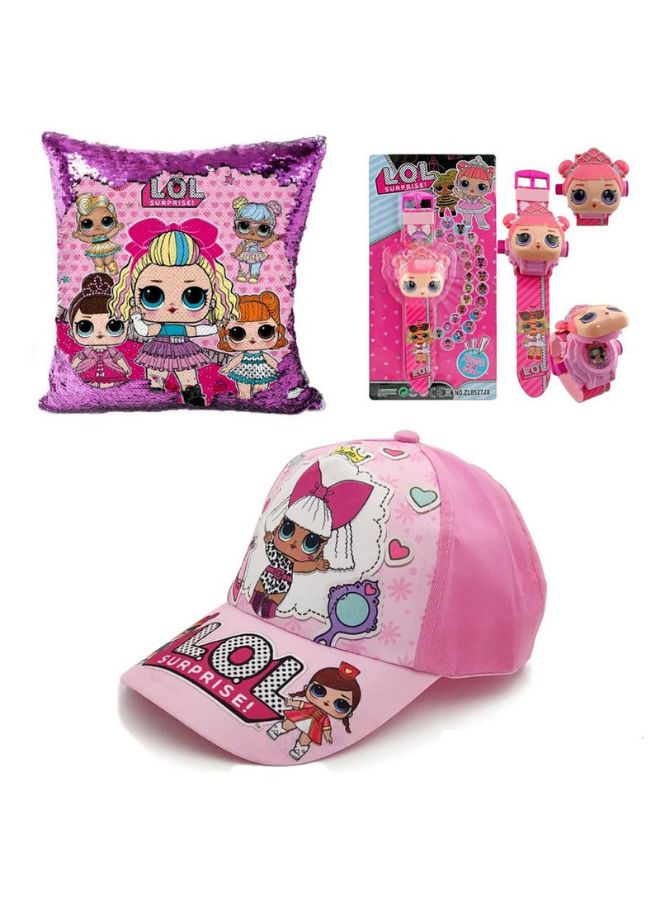 Lol Surprise Printed Cap With Image Projector Watch And Plush Pillow Pink
