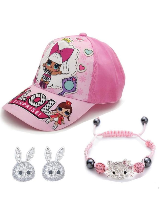 Lol Surprise Printed Cap With Rope Bracelet And Studs Pink