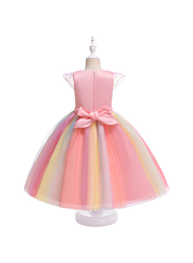 Princess Flared Style Mesh Detail Dress Multicolour