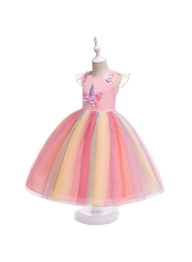 Princess Flared Style Mesh Detail Dress Multicolour