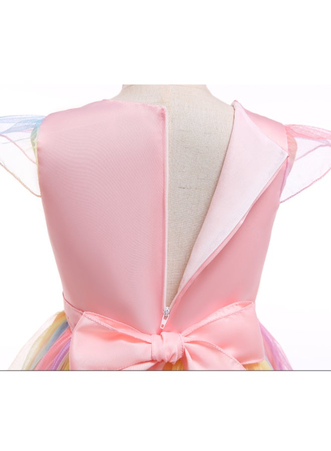 Princess Flared Style Mesh Detail Dress Multicolour