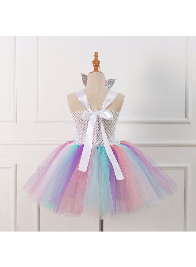 2-Piece Mesh Detail Bubble Floral Dress And Hair Accessory Set Multicolour
