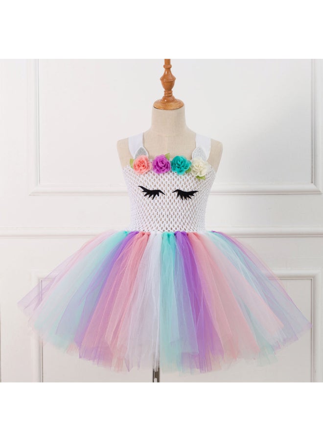 2-Piece Mesh Detail Bubble Floral Dress And Hair Accessory Set Multicolour