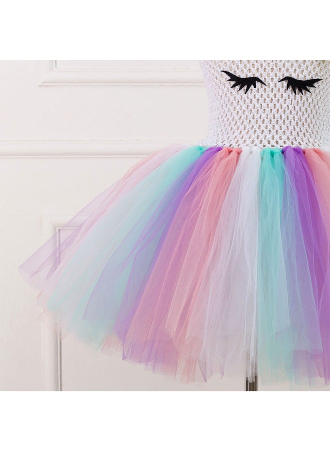 2-Piece Mesh Detail Bubble Floral Dress And Hair Accessory Set Multicolour