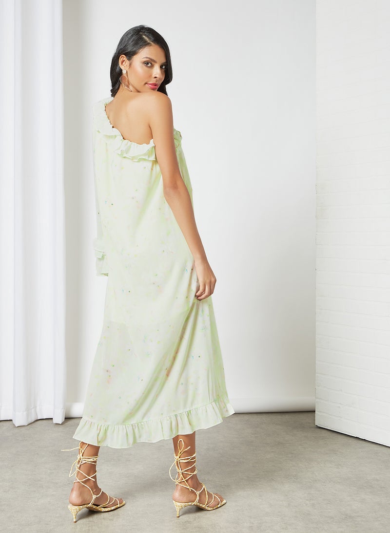 Ruffle Trim One Sleeve Dress Multicolour