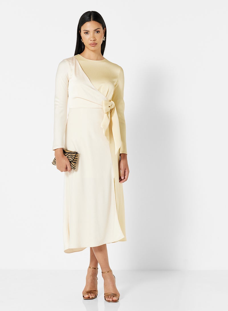 Colourblock Midi Dress Ecru/Beige