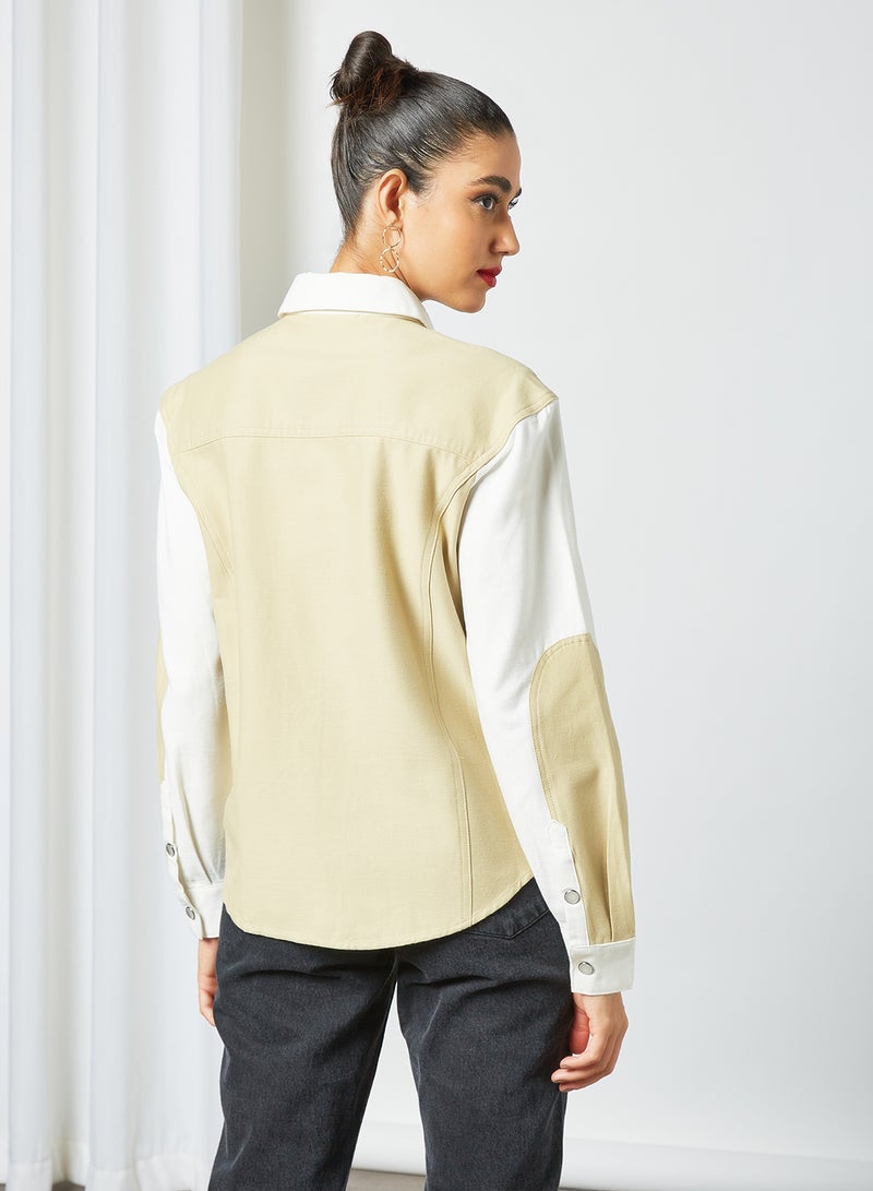 Colourblock Shirt Beige/White