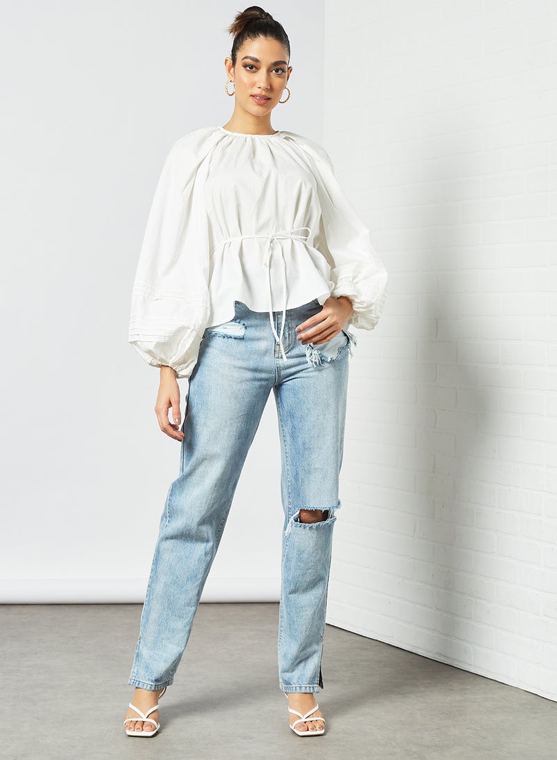 Balloon Sleeve Top White