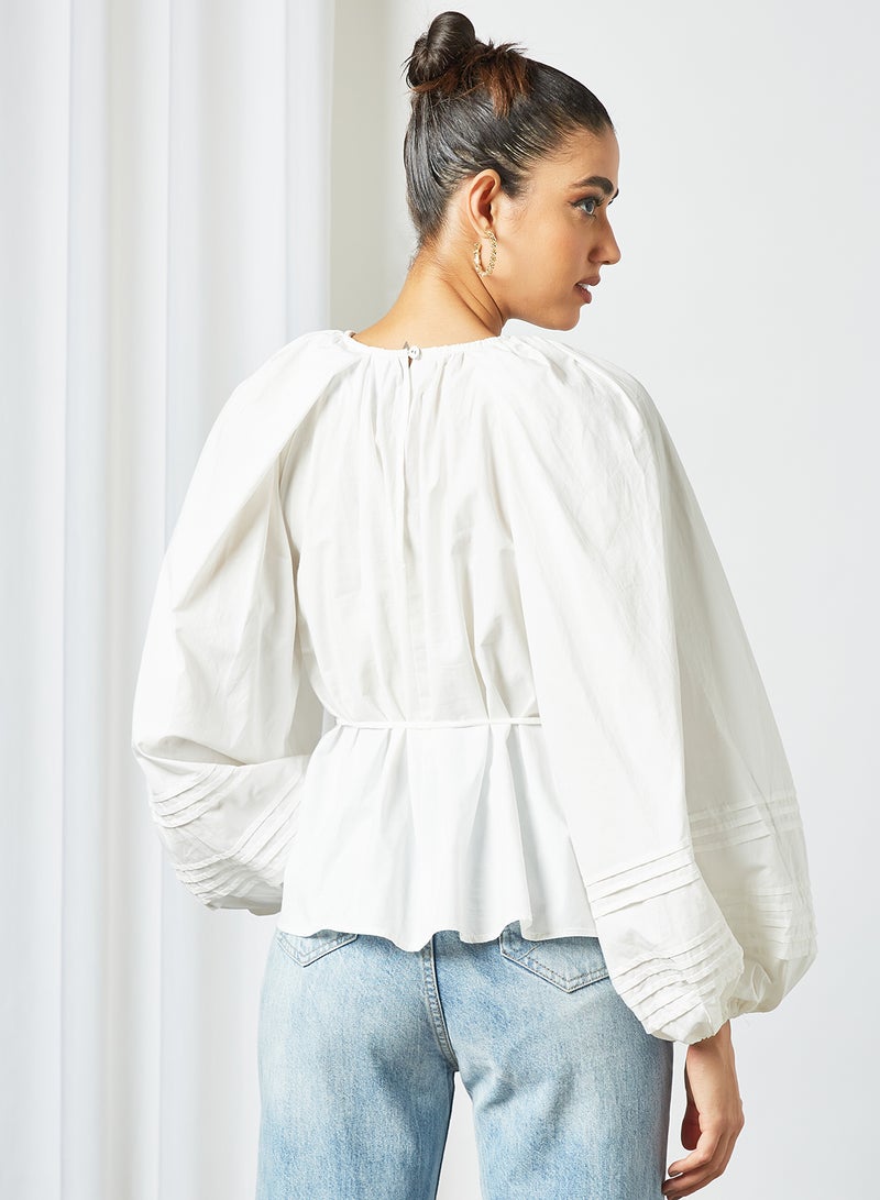 Balloon Sleeve Top White