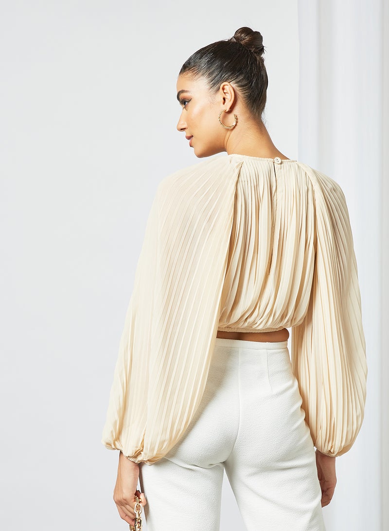 Pleated Crop Top Beige