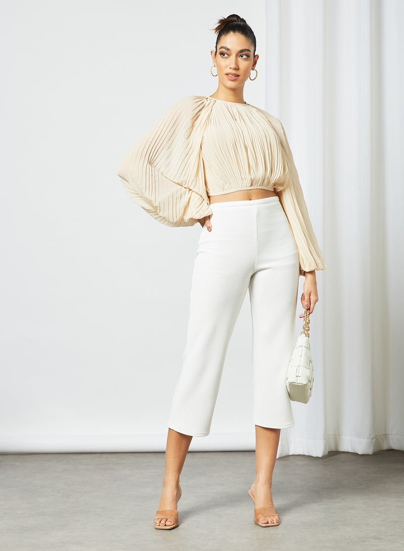 Pleated Crop Top Beige