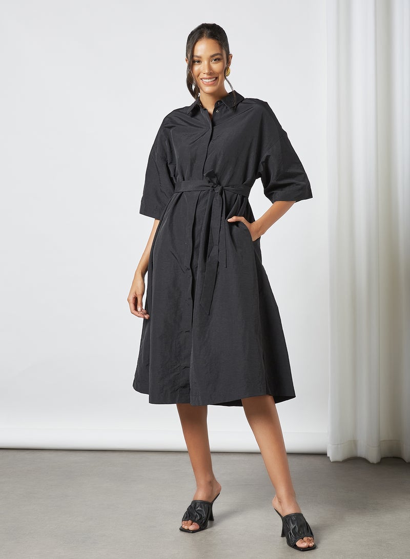 Midi Shirt Dress Black