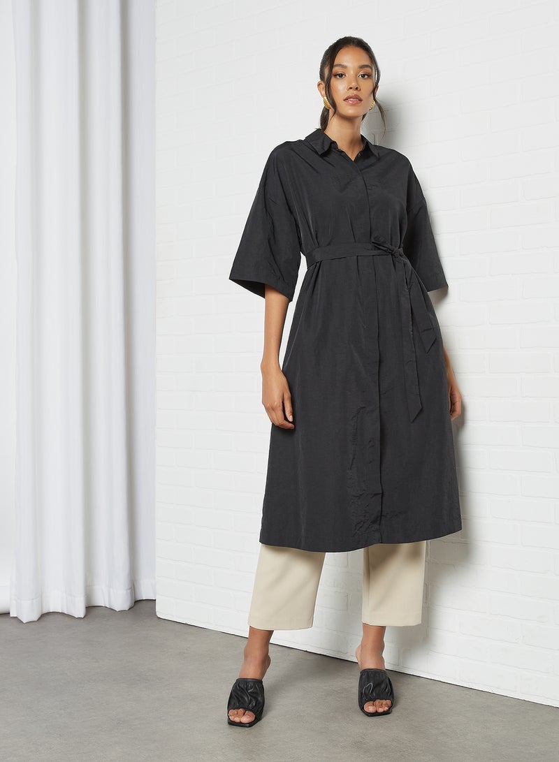 Midi Shirt Dress Black