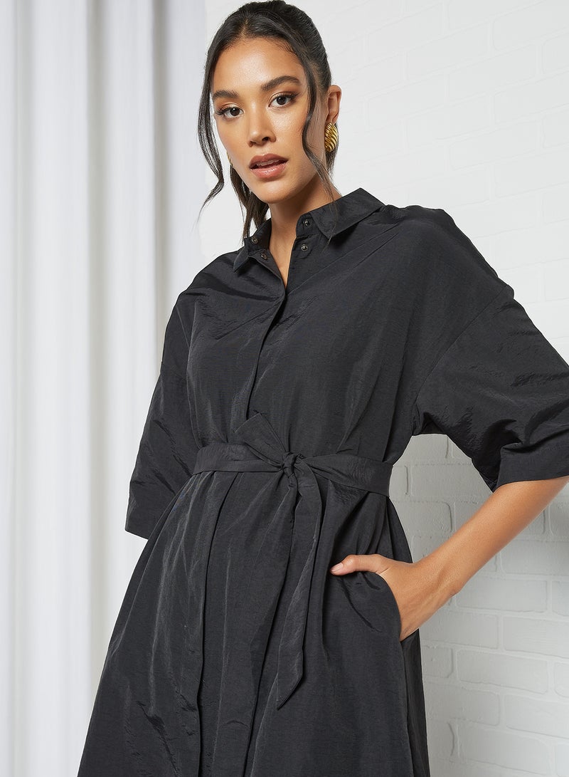Midi Shirt Dress Black