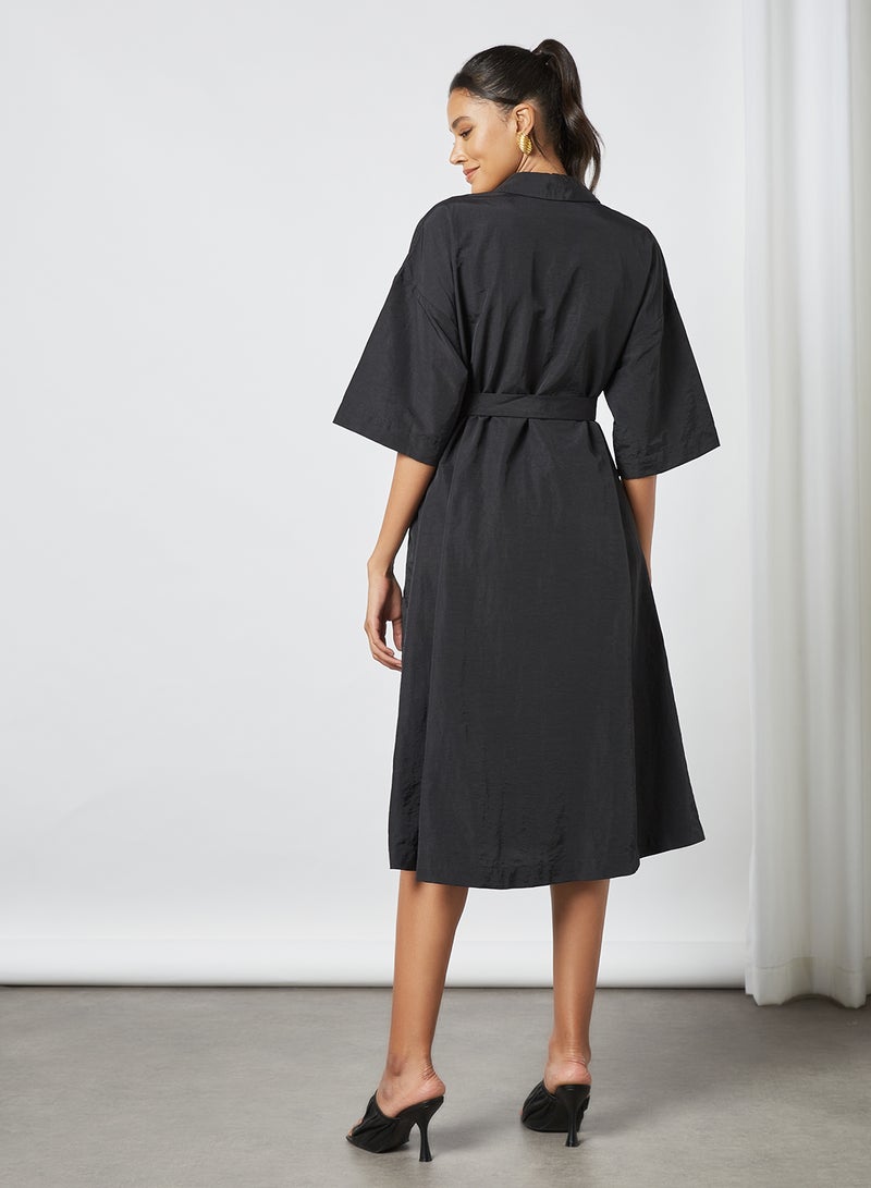 Midi Shirt Dress Black