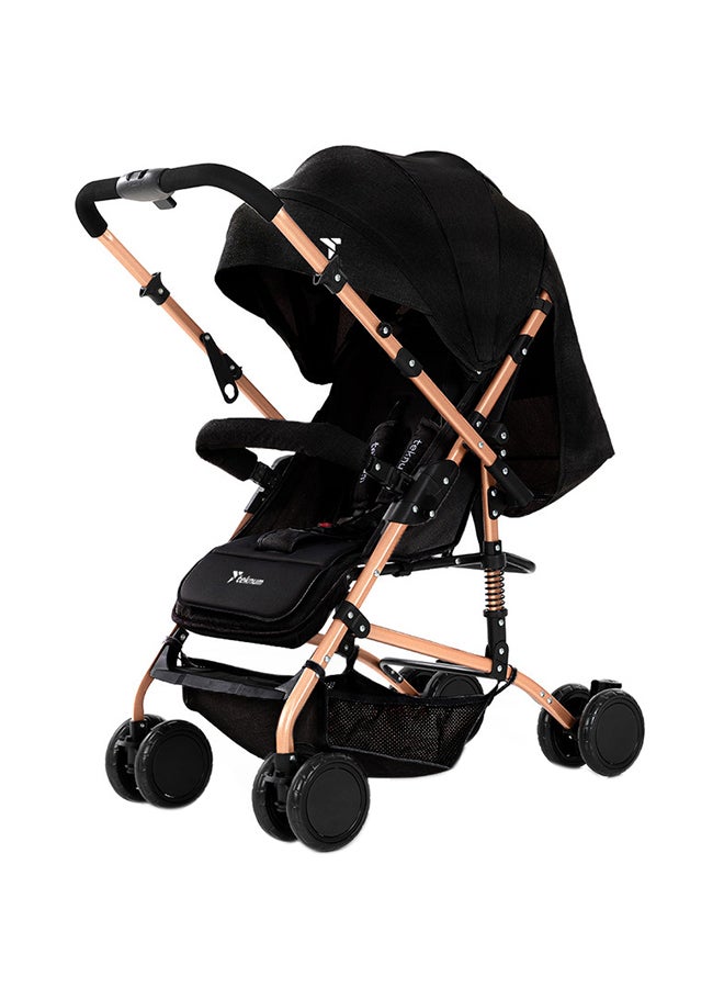 Reversible Trip Stroller With Wide Canopy And 5-Point Safety Harness - Black