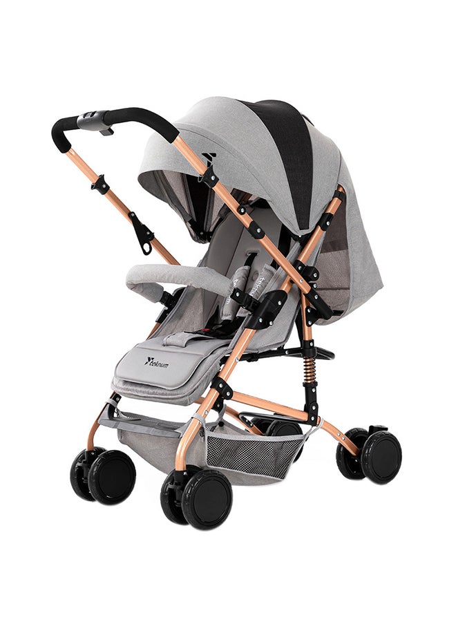 Reversible Trip Stroller With Wide Canopy And 5-Point Safety Harness - Grey