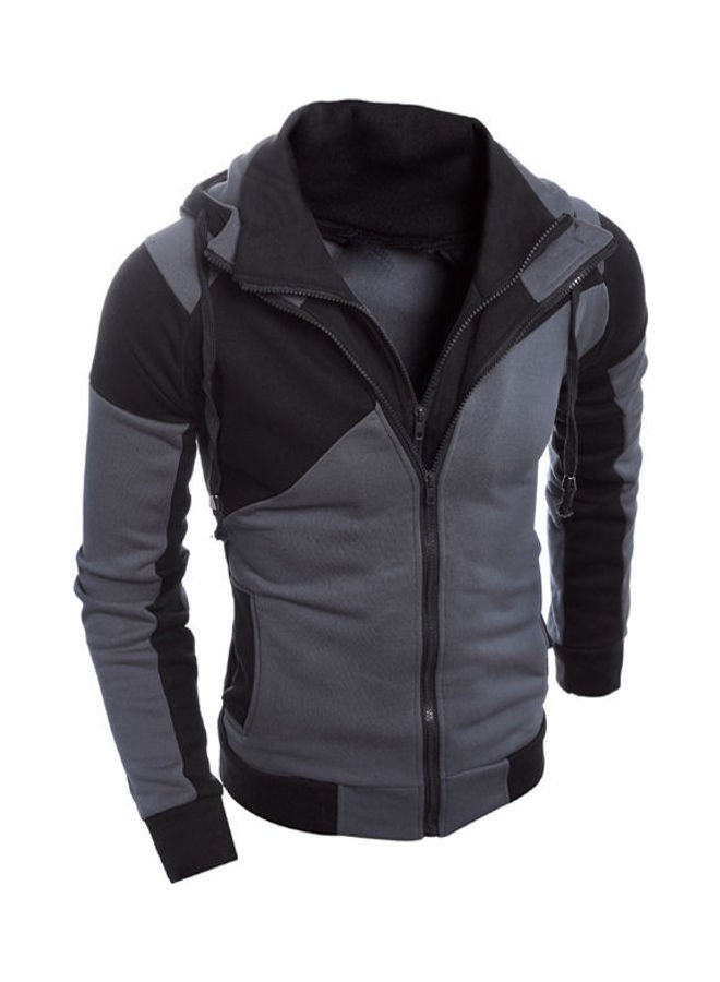 Colourblock Double Zipper Slim Hooded Sweatshirt Black/Grey