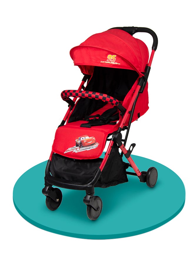 Cars Lightning Mcqueen Travel With Stroller Storage Basket, Rear Breaks And Trolley Handle- 0-36 Months