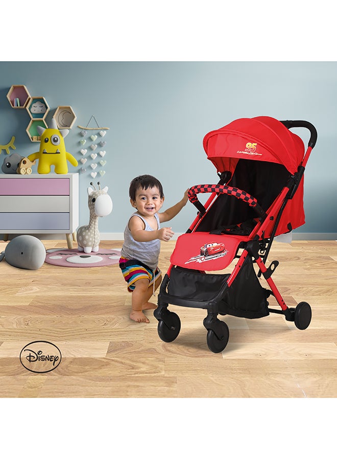 Cars Lightning Mcqueen Travel With Stroller Storage Basket, Rear Breaks And Trolley Handle- 0-36 Months