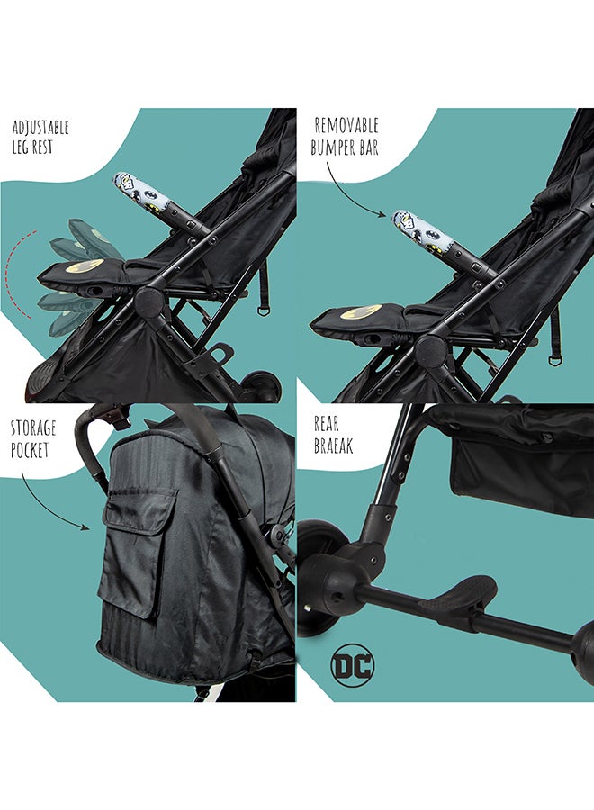 Batman Travel Stroller 0 - 36 Months, Compact Design, Storage Basket, Rear Breaks, Travel Compatible, Trolley Handle