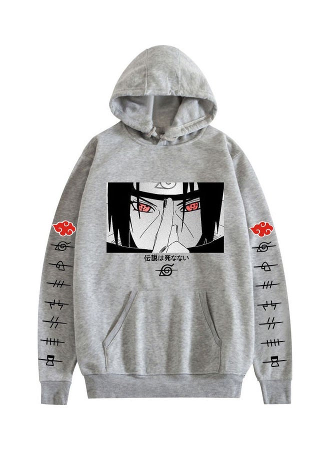 Printed Long Sleeves Hoodie Grey/Black/Red