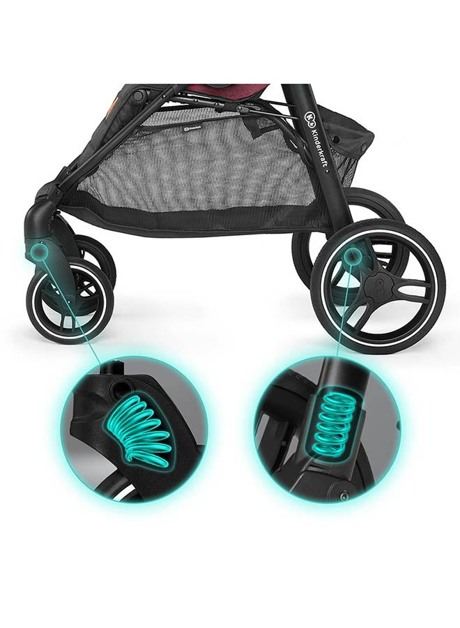 Grande Stroller - Black, Reclining, Foldable, Multi-level Backrest Adjustment, 5-Point Saftey Belts, With Large Shopping Bag, Large Canopy, Suitable for 0+ months