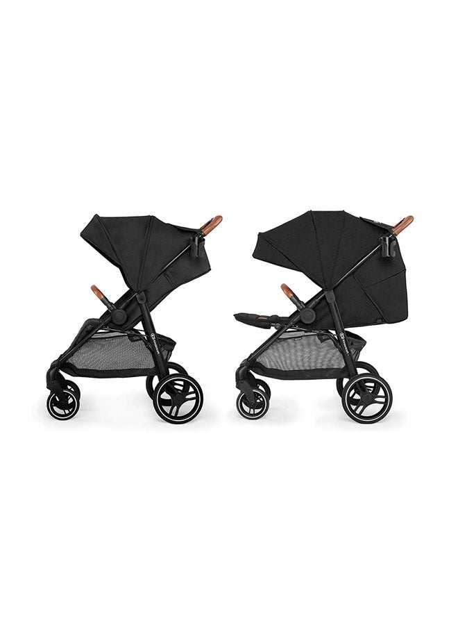Grande Stroller - Black, Reclining, Foldable, Multi-level Backrest Adjustment, 5-Point Saftey Belts, With Large Shopping Bag, Large Canopy, Suitable for 0+ months