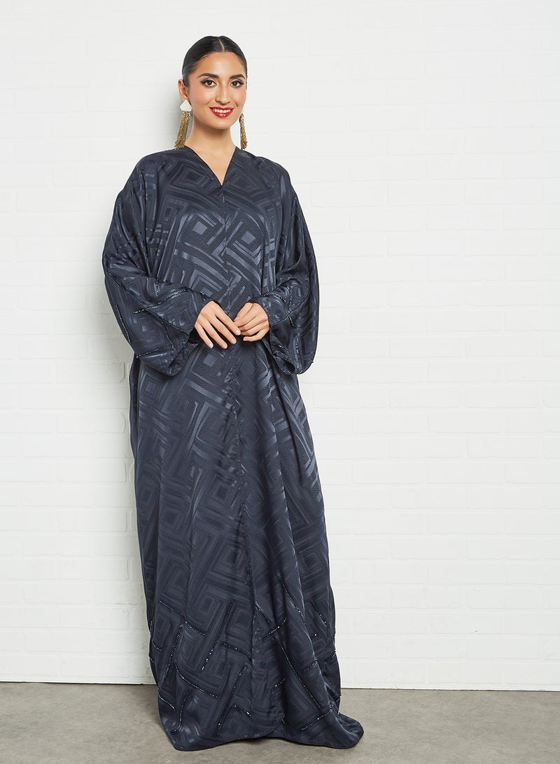 Stone Embellished Abaya Navy Blue