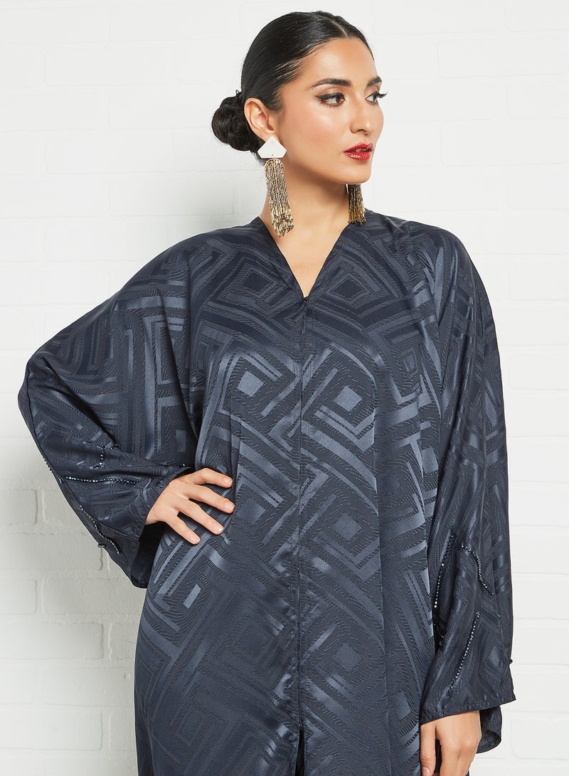 Stone Embellished Abaya Navy Blue