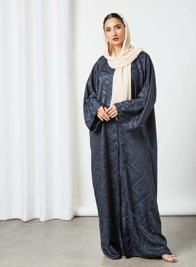 Stone Embellished Abaya Navy Blue