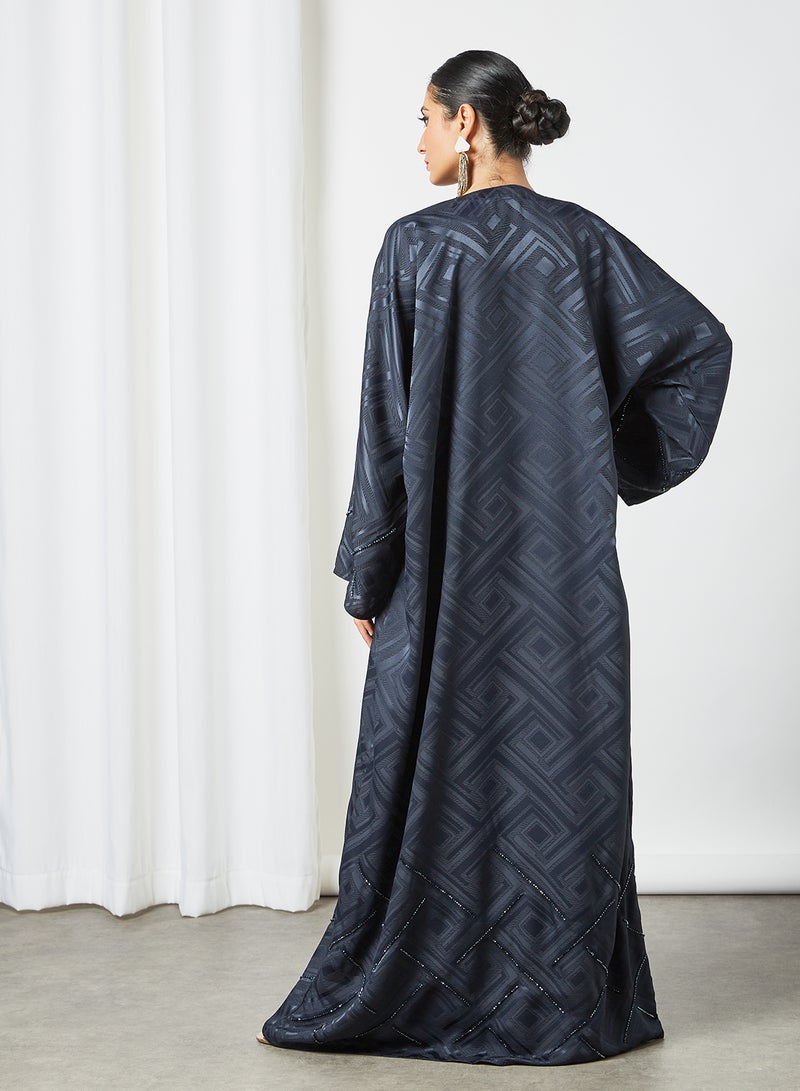 Stone Embellished Abaya Navy Blue