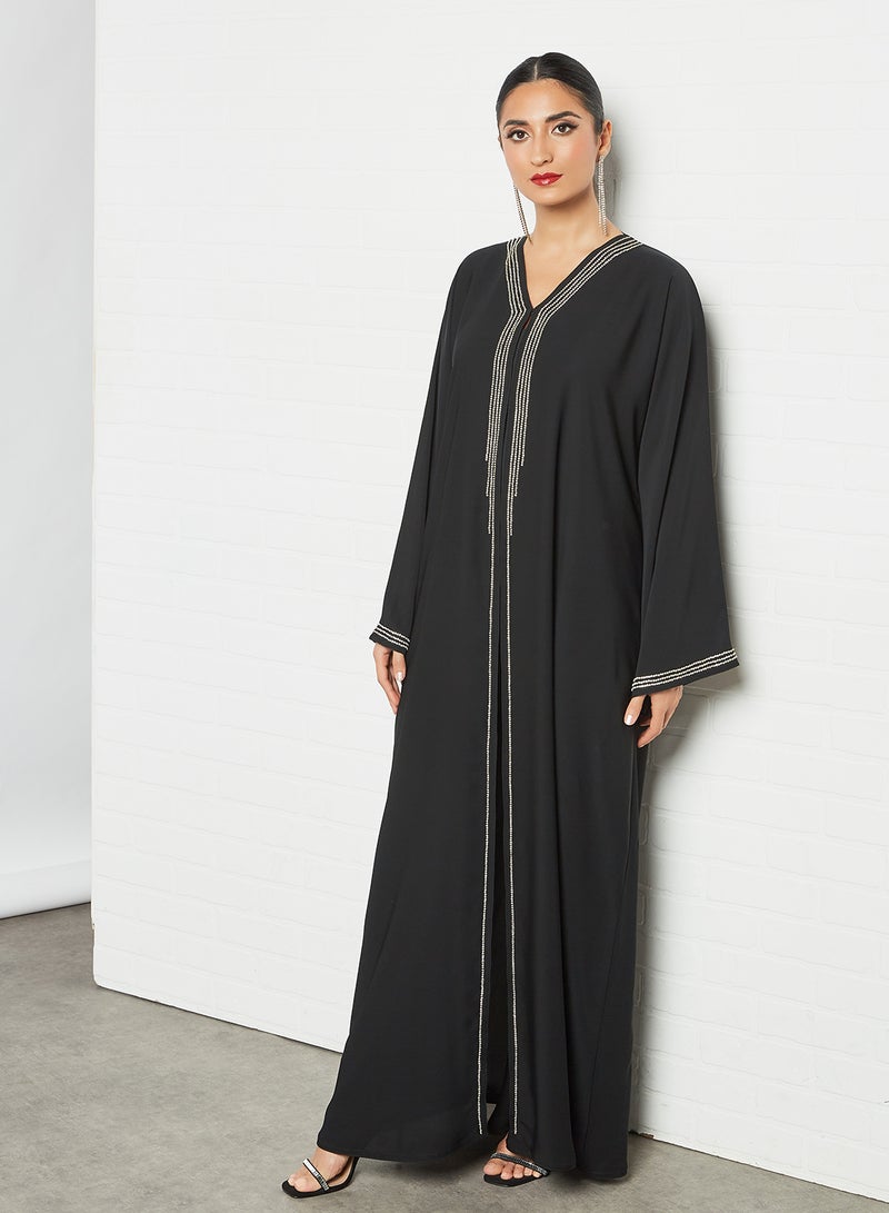 Stone Embellished Abaya Black