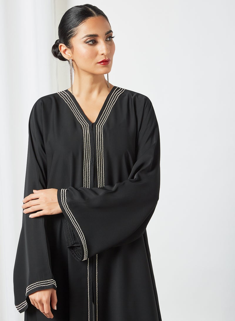 Stone Embellished Abaya Black