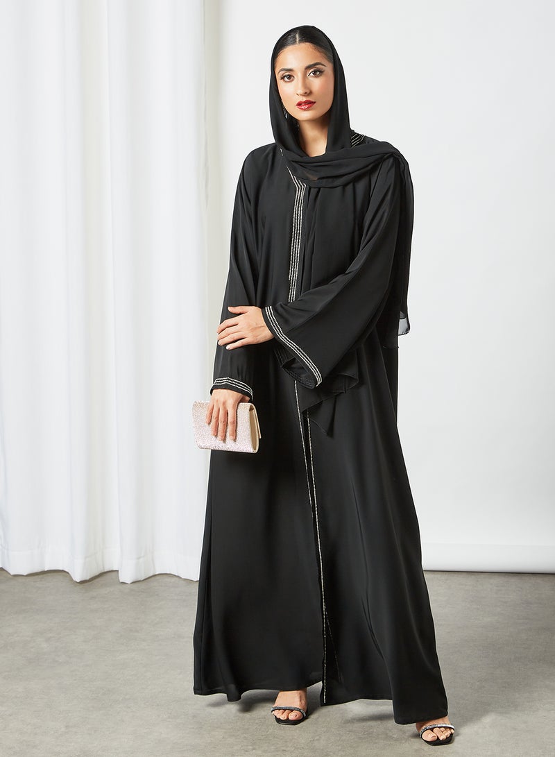Stone Embellished Abaya Black