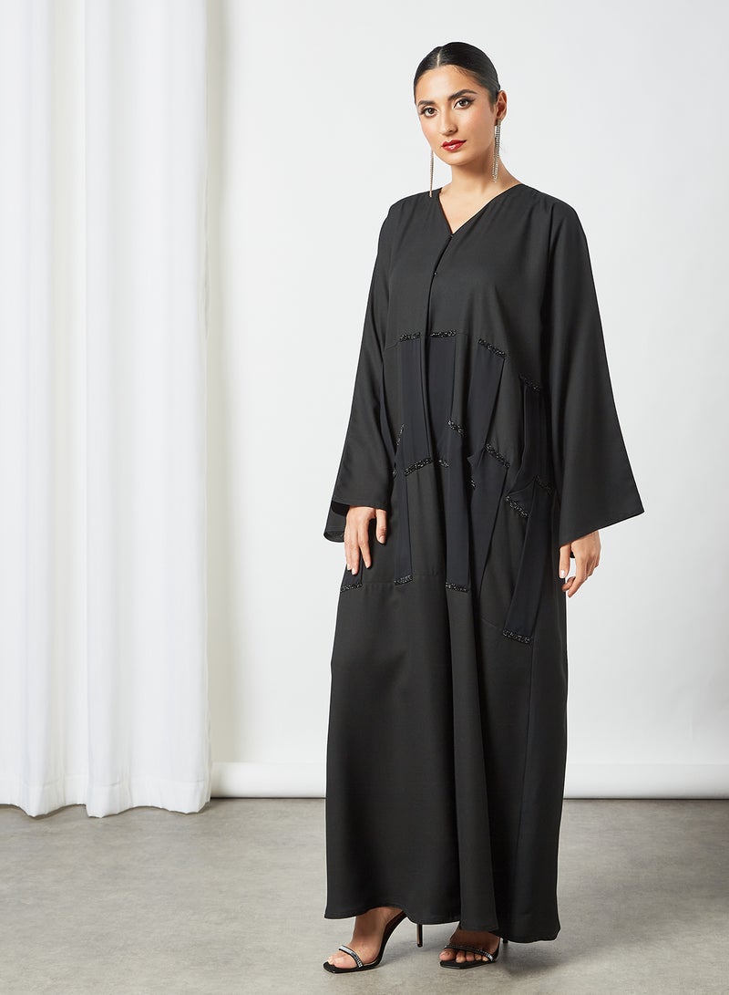 Stone Embellished Abaya Black