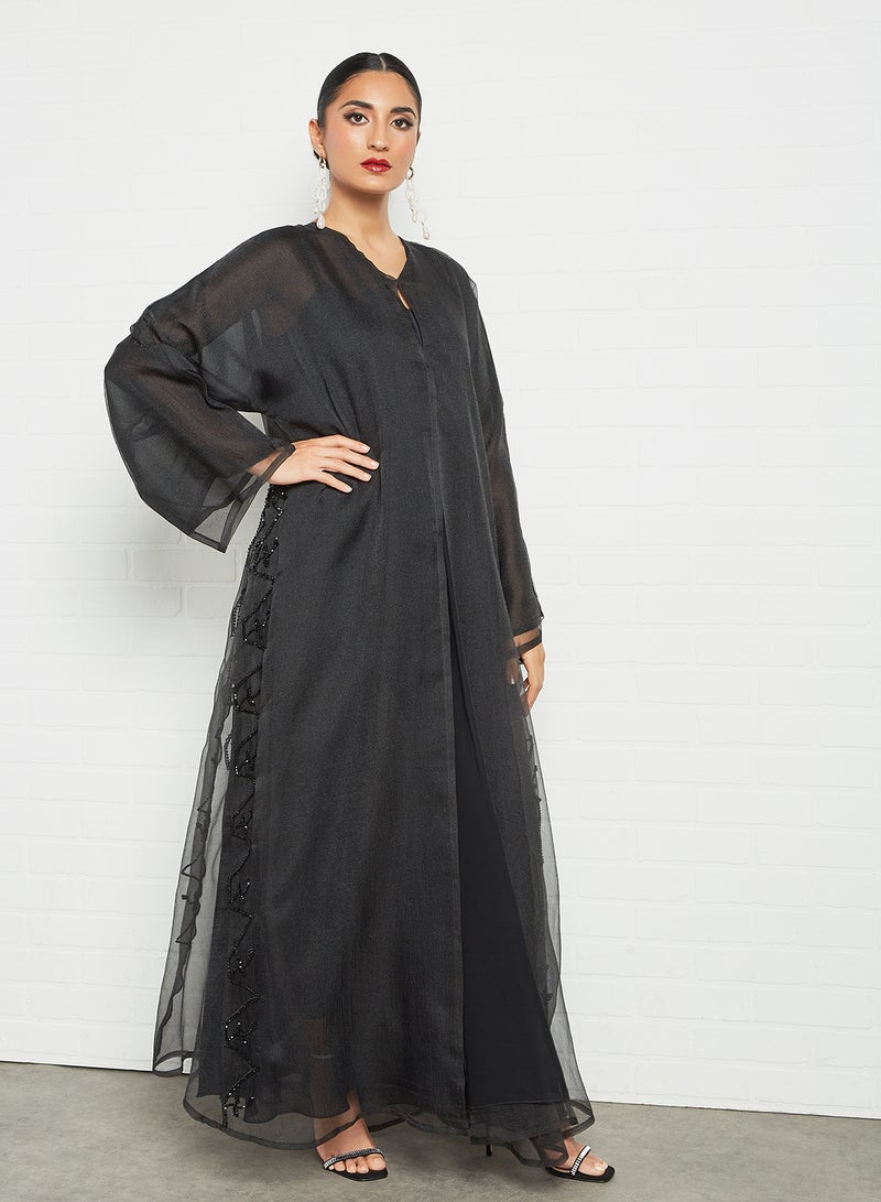 Stone Embellished Abaya Black