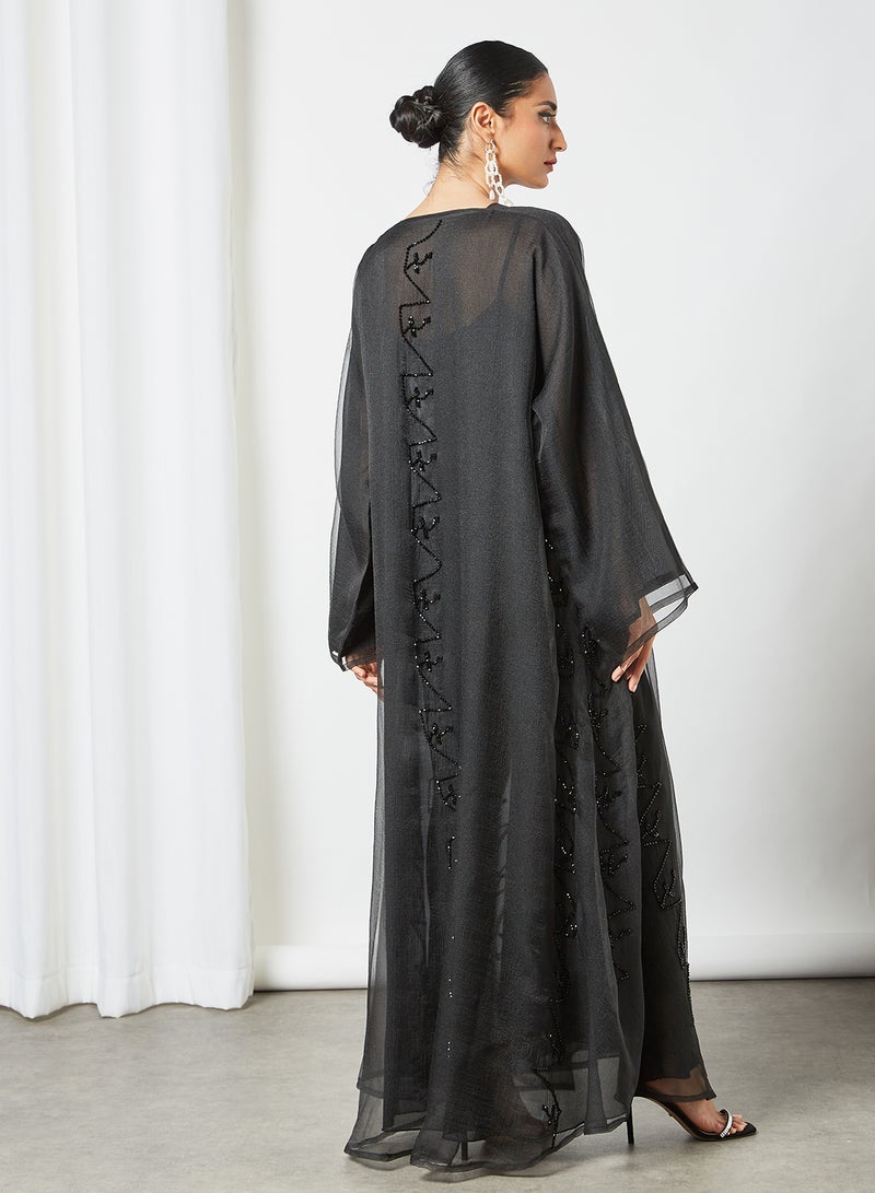 Stone Embellished Abaya Black