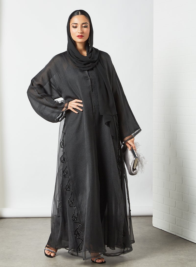 Stone Embellished Abaya Black