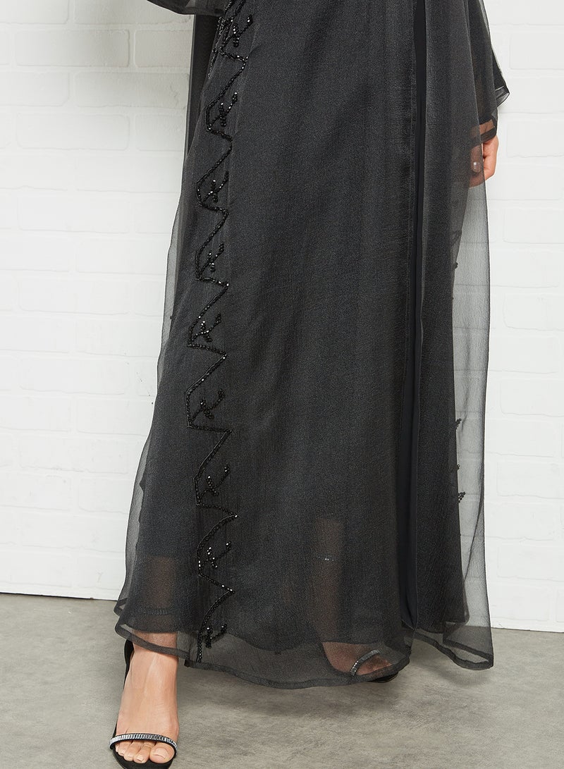 Stone Embellished Abaya Black