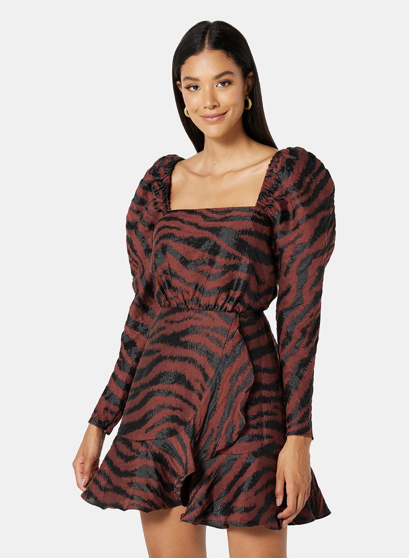 Printed MinI Dress Brown