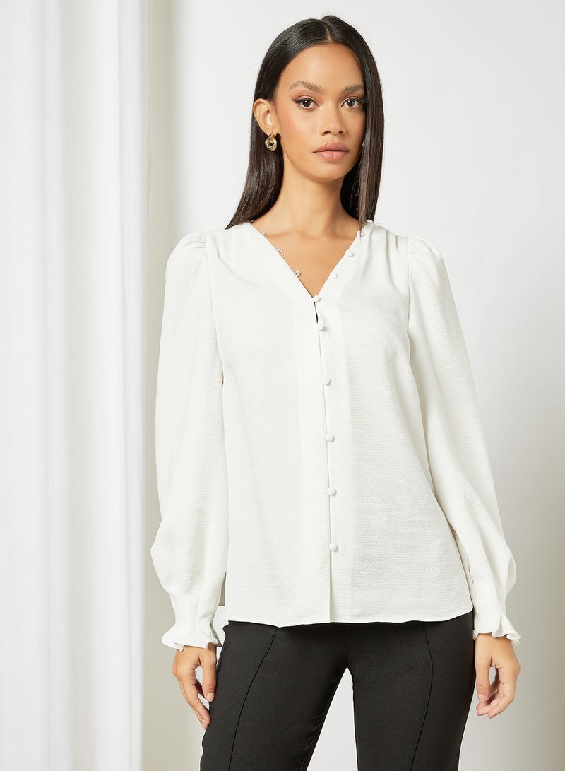 Classic V Neck Blouse White