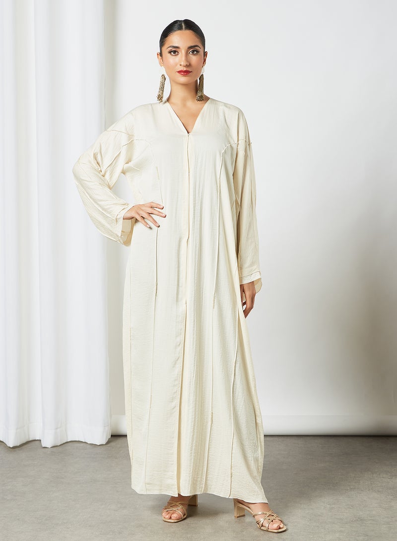 Piping Detailed Abaya Beige
