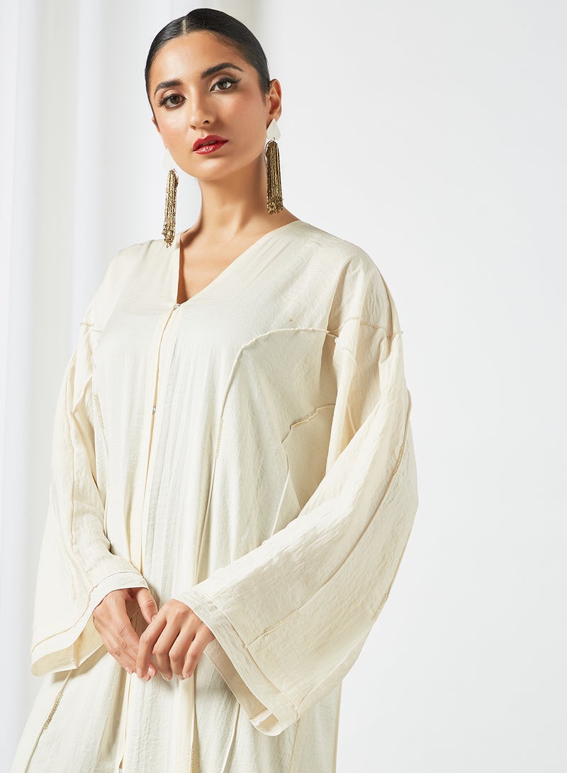 Piping Detailed Abaya Beige