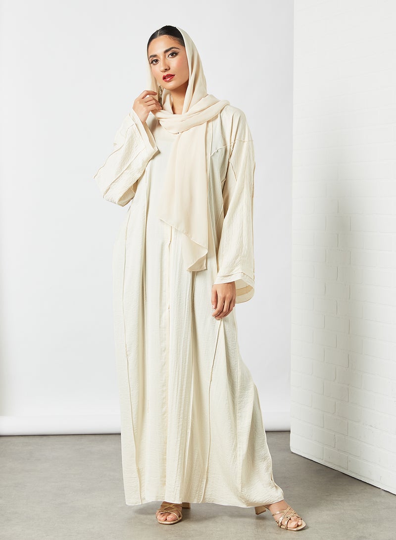 Piping Detailed Abaya Beige