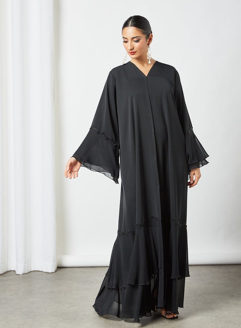 Stone Embellished Abaya Black