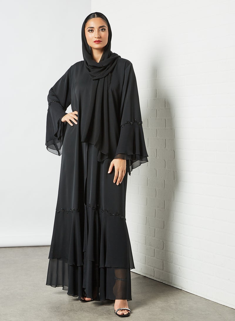 Stone Embellished Abaya Black